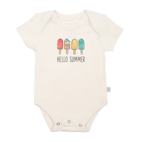 finn and emma 100% organically grown hello summer shoet sleeve bodysuit - Picture 1 of 9